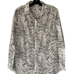 J.McLaughlin XS Shirt Zebra Print Gray & Cream Button Front 100% Cotton Semi Sh.